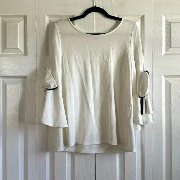 Alfani | white top | long bell sleeve | bow detail | size M - Picture 2 of 7
